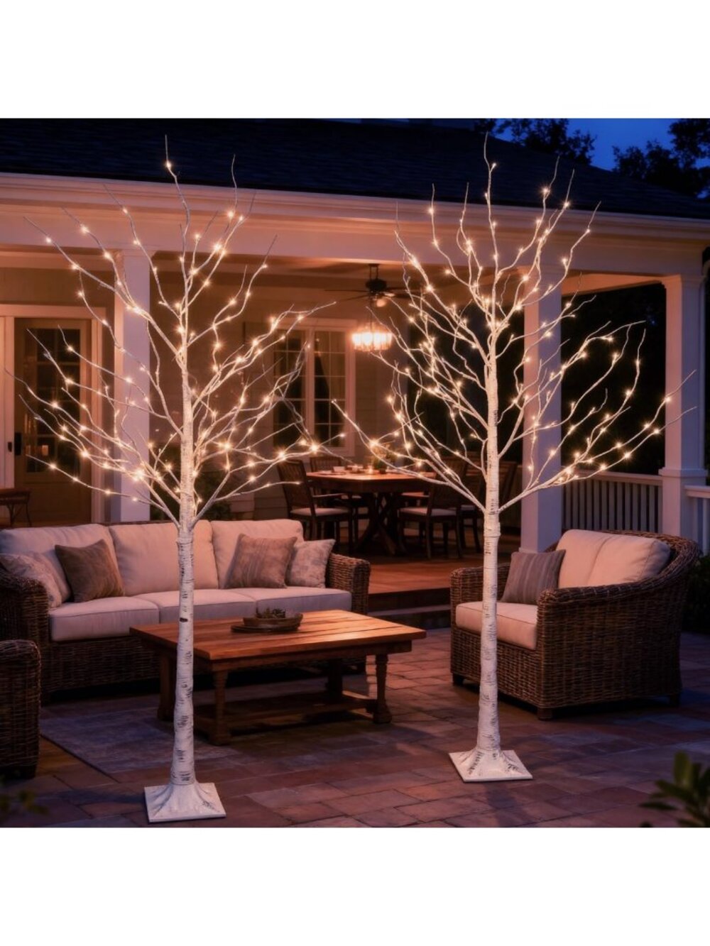 6ft Lighted Birch Tree Set with 320 Warm White LED Lights - Perfect for Holiday
